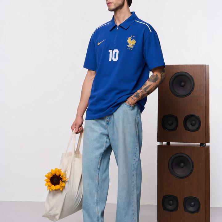 Royal Blue Football-Inspired Oversized Half Sleeve Zip Polo T-Shirt