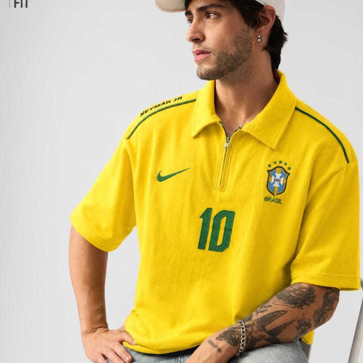 Yellow Football-Inspired Oversized  Half Sleeve Zip Polo T-Shirt