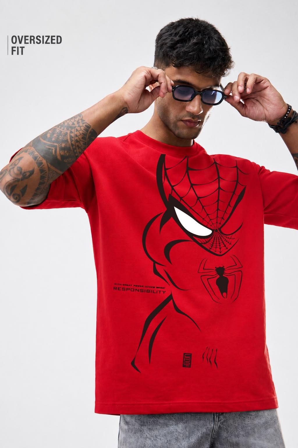 Oversized Spider Edge Red Graphic T-Shirt