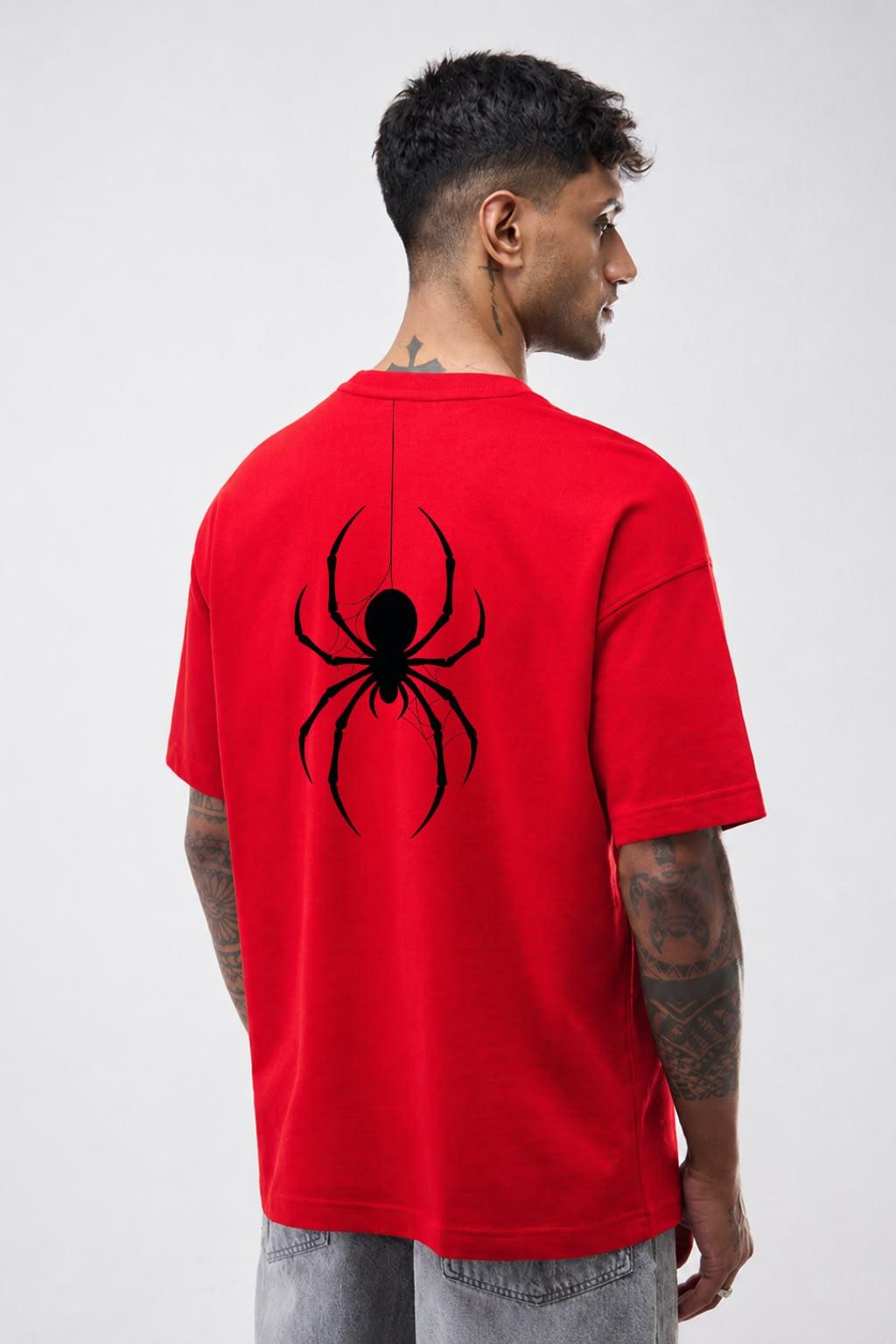 Oversized Spider Edge Red Graphic T-Shirt