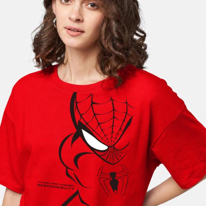 Oversized Spider Edge Red Graphic T-Shirt