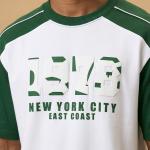 White & Forest Green Graphic Oversized Casual Half Sleeve T-Shirt