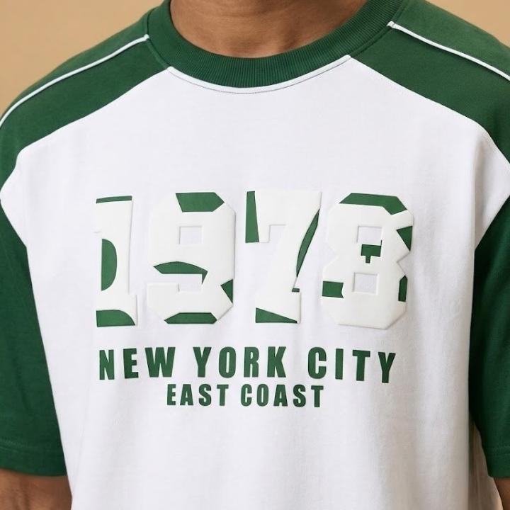 White & Forest Green Graphic Oversized Casual Half Sleeve T-Shirt
