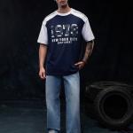Navy Blue & White Graphic Oversized Casual Half Sleeve T-Shirt