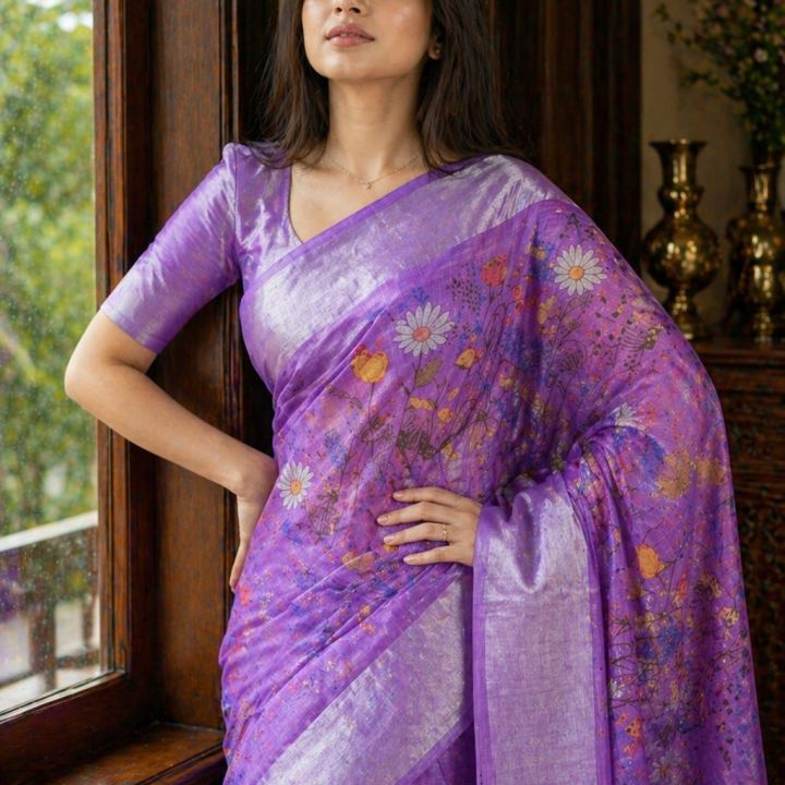 Lavender Linen Cotton Saree