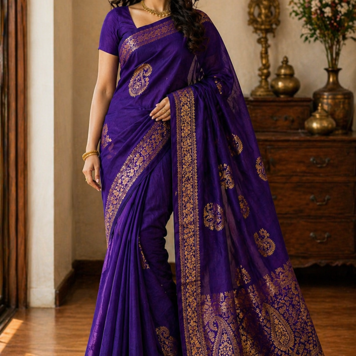 Royal Violet Silk Cotton Saree