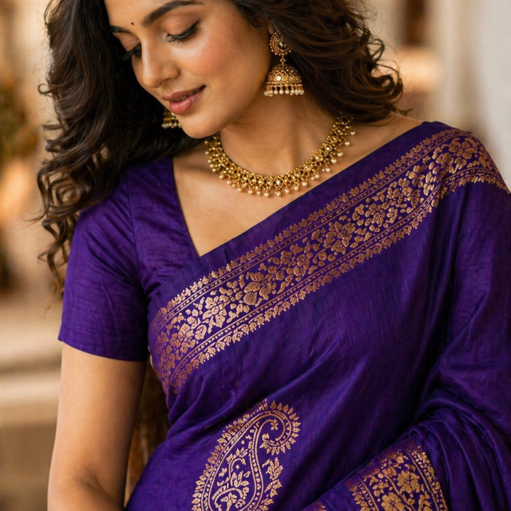 Royal Violet Silk Cotton Saree