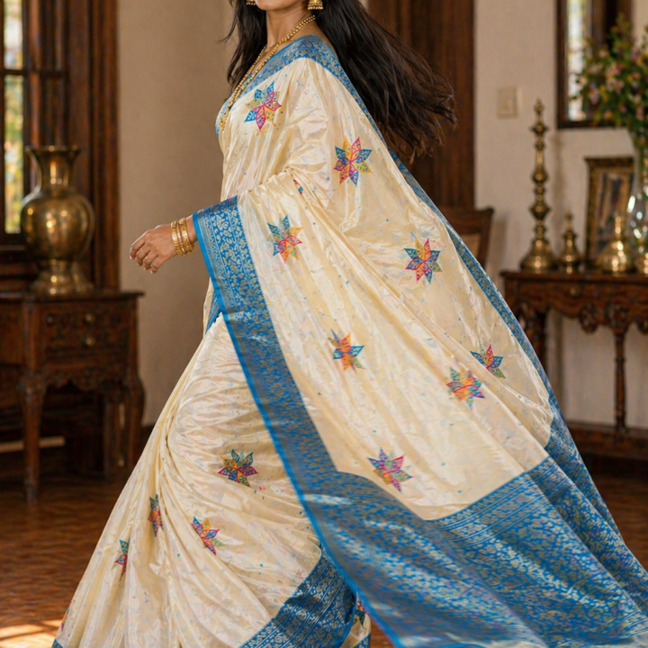 Ivory Blue Meena Tissue Silk Saree