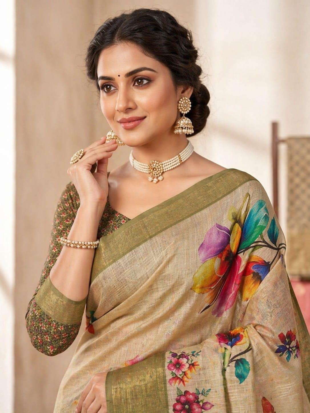 Golden Blossom Kota Cotton Saree