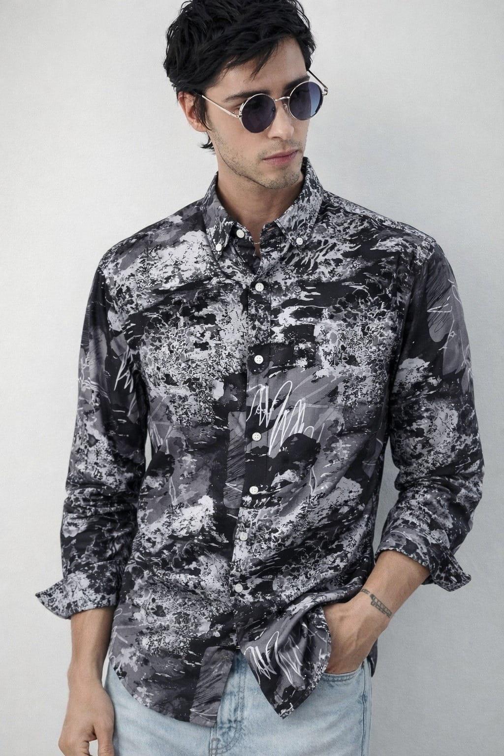 Monochrome Abstract Print Shirt - Button Down