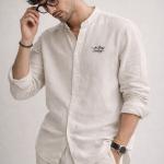 Off-White Linen Mandarin Collar Shirt
