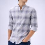 Off-White Charcoal Abstract Check Shirt - Mandarin Collar