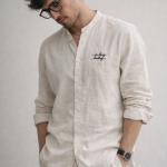 Off-White Linen Mandarin Collar Shirt