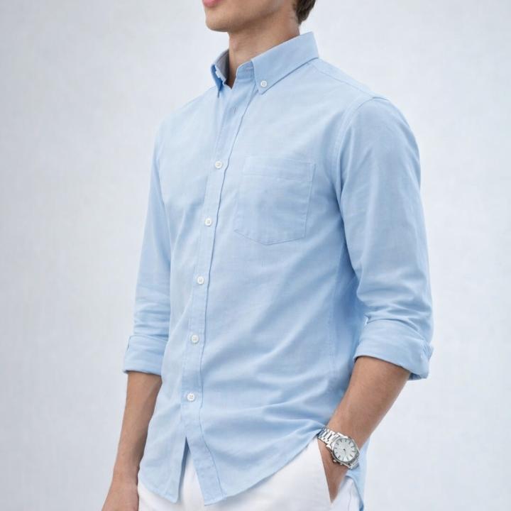 Classic Sky Blue Oxford Cotton Shirt - Button-Down