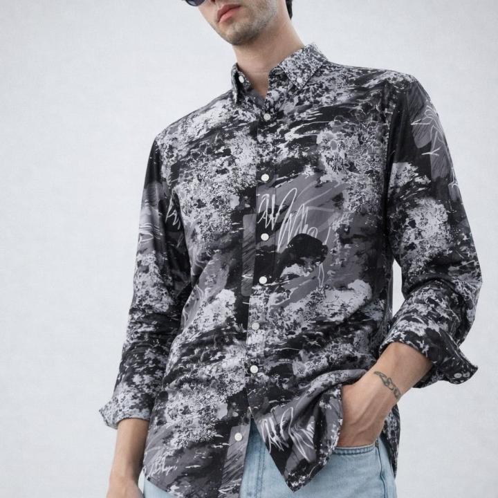 Monochrome Abstract Print Shirt - Button Down