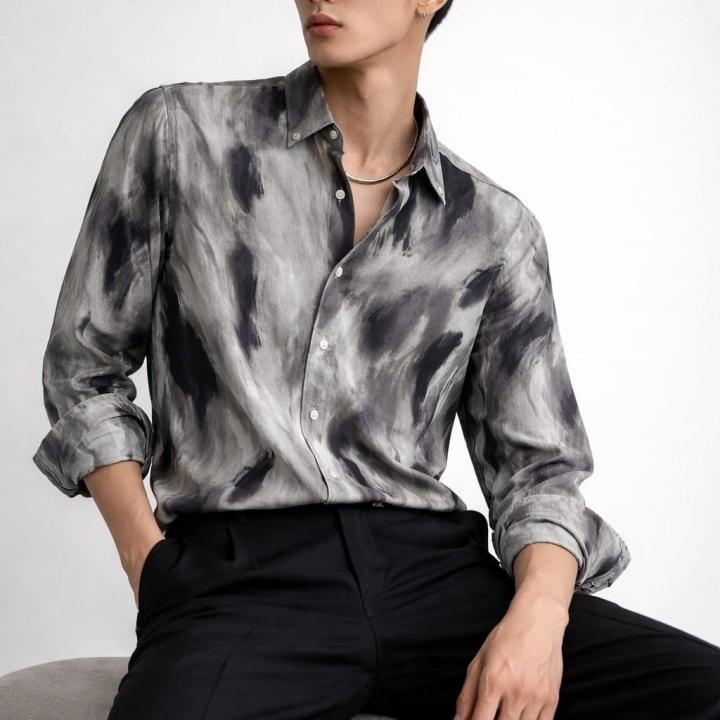 Abstract Print Shirt - Charcoal Black