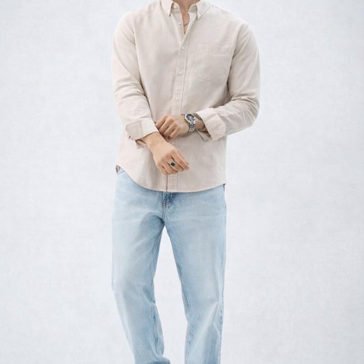 Classic Beige Oxford Cotton Shirt  - Button Down