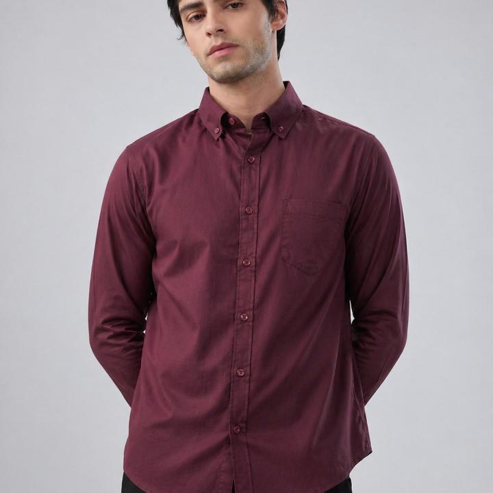 Classic Burgundy Wine Button-Down Shirt