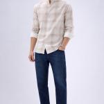 Off-White Ivory Beige Abstract Check Shirt - Mandarin Collar