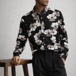 Jet Black Floral Print Shirt - Nylon