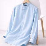 Sky Blue Linen Shirt – Mandarin Collar