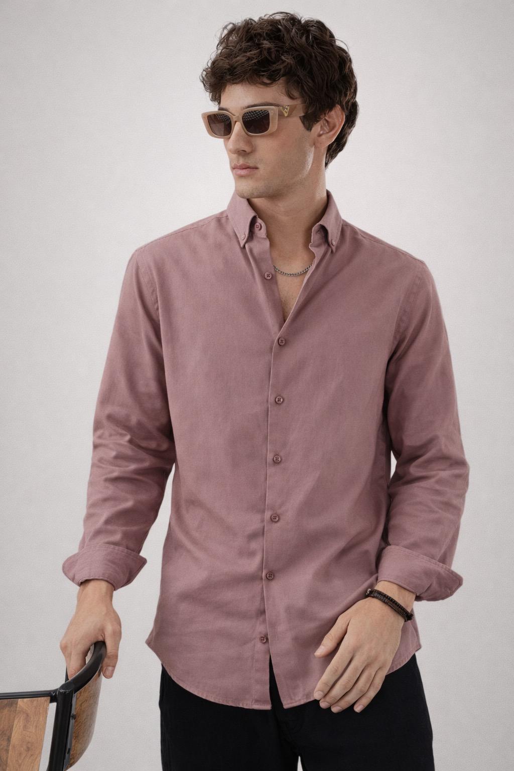 Dusty Rose poly oxford Shirt  - Button Down