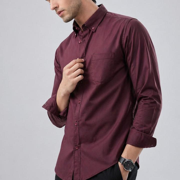 Classic Burgundy Wine Button-Down Shirt