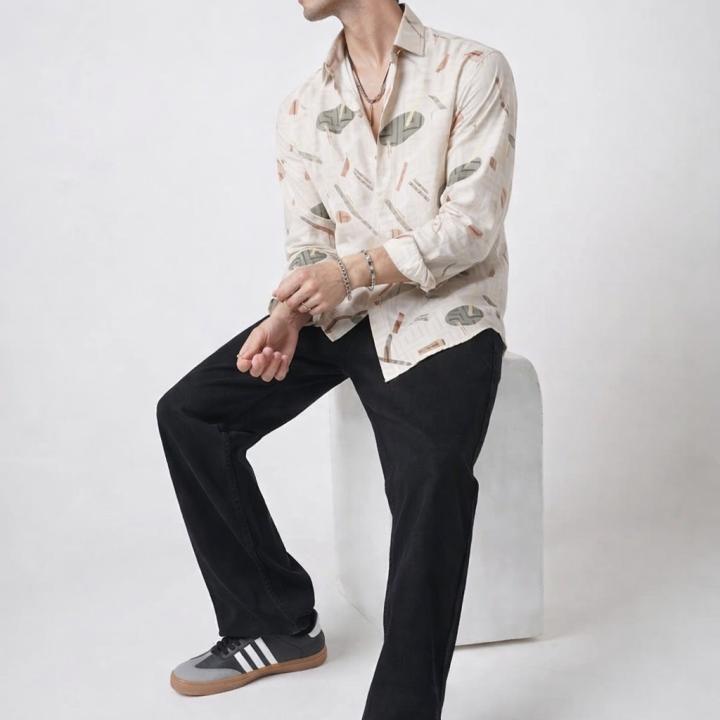 Beige Abstract Geometric Print Shirt