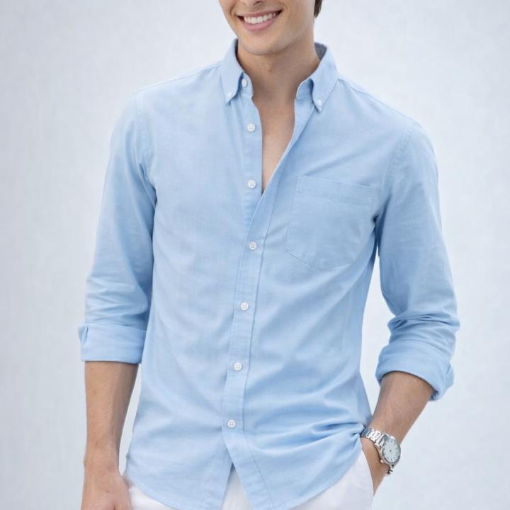 Classic Sky Blue Oxford Cotton Shirt - Button-Down