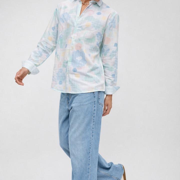Mint Pastel Abstract Printed Shirt