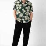 Forest Green Tropical Floral Printed Shirt - Short Sleeve