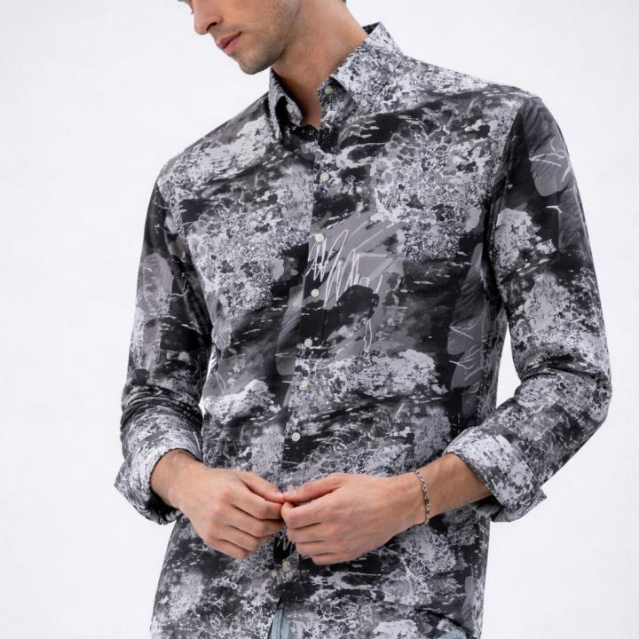 Monochrome Abstract Print Shirt - Button Down