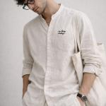Off-White Linen Mandarin Collar Shirt