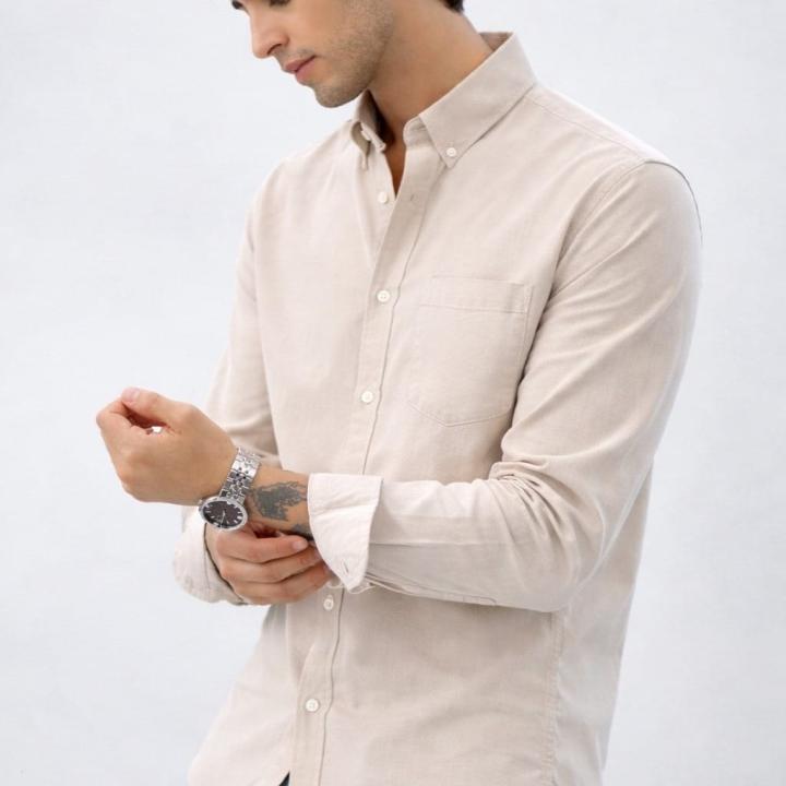 Classic Beige Oxford Cotton Shirt  - Button Down