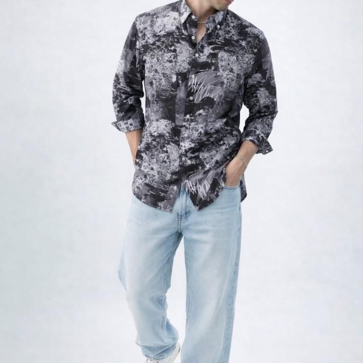 Monochrome Abstract Print Shirt - Button Down