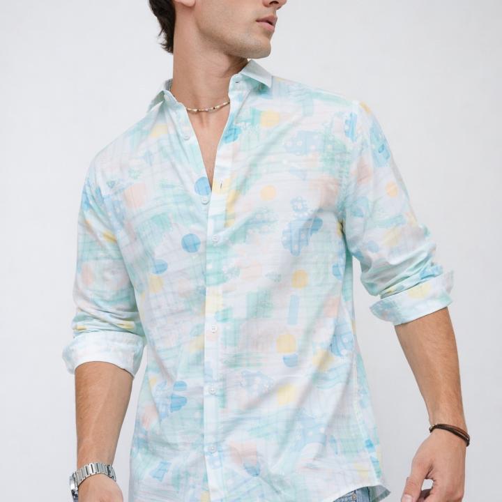 Mint Pastel Abstract Printed Shirt