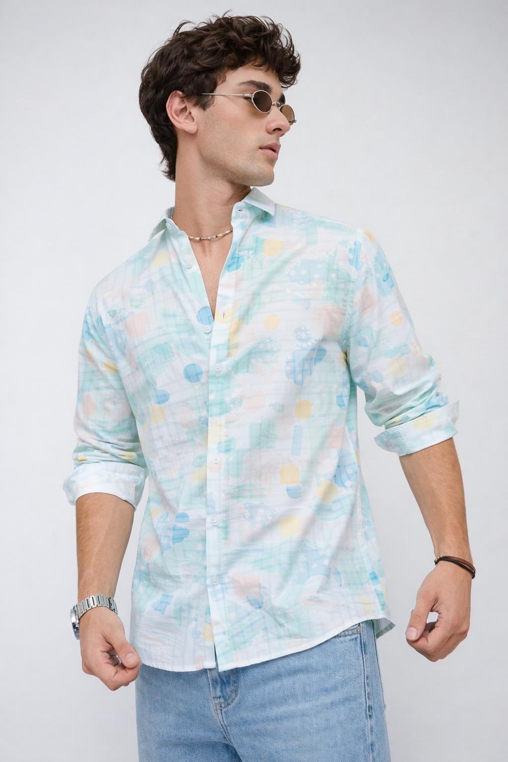 Mint Pastel Abstract Printed Shirt