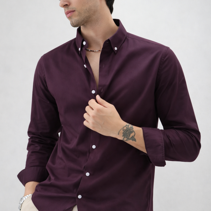 Deep Burgundy Solid Shirt - Button Down