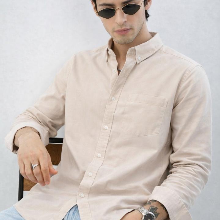 Classic Beige Oxford Cotton Shirt  - Button Down