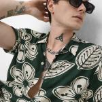Forest Green Tropical Floral Printed Shirt - Short Sleeve