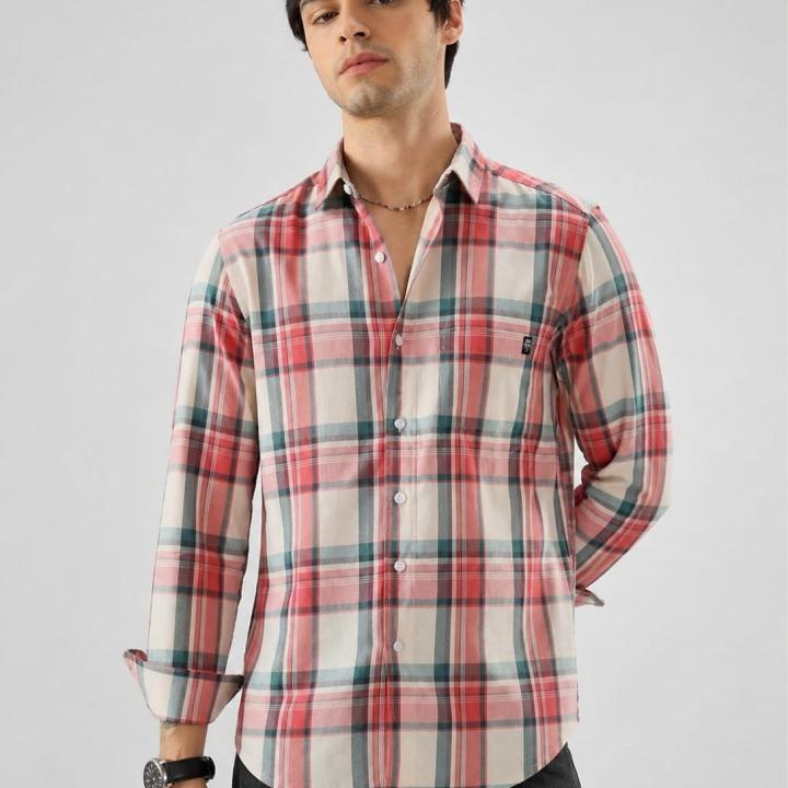 Coral Pink Chekerd Shirt - Oxford