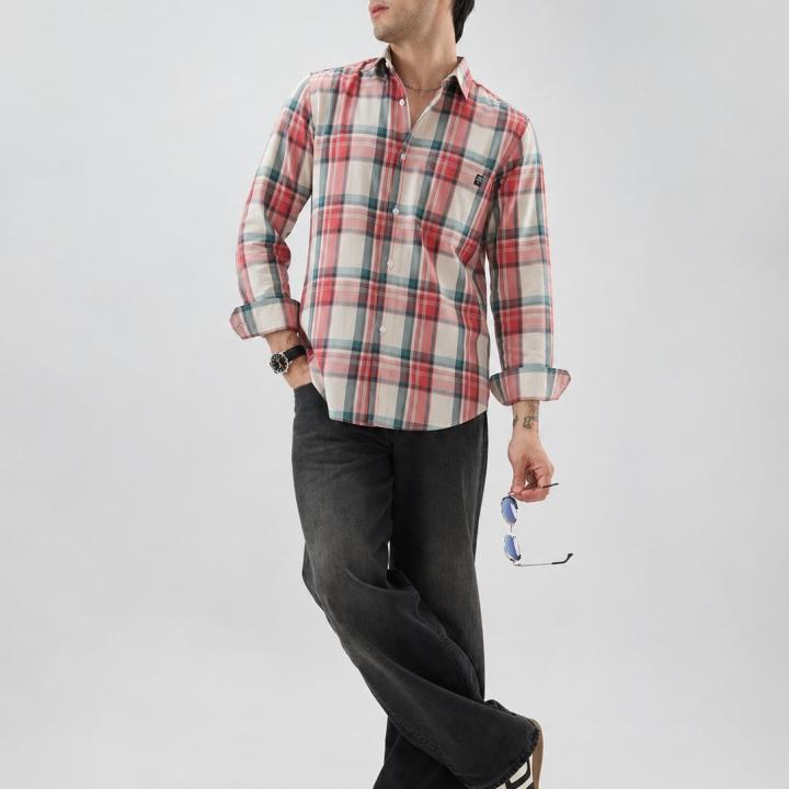 Coral Pink Chekerd Shirt - Oxford