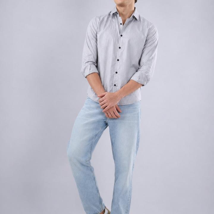 Light Grey Micro Dot Regular Fit Satin Shirt