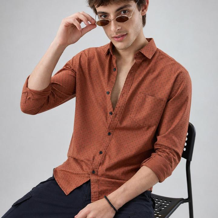 Rust Orange Micro Print Shirt