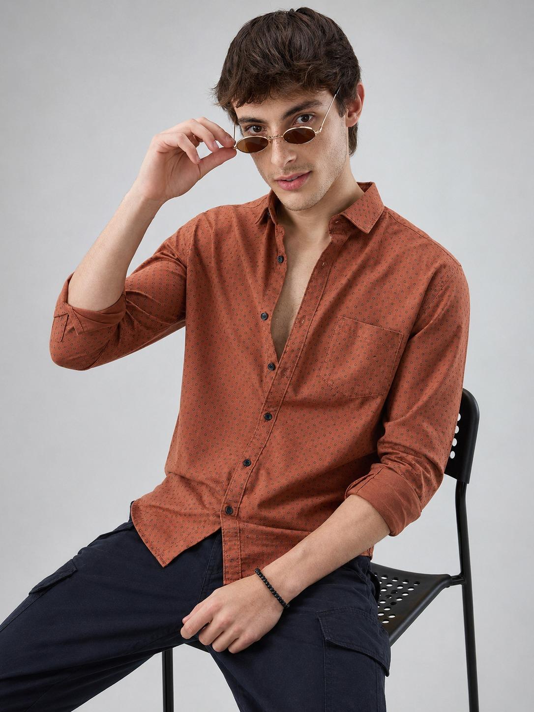 Rust Orange Micro Print Shirt
