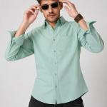 Mint Sage Poly Oxford Shirt Button-Down - Chest Pocket