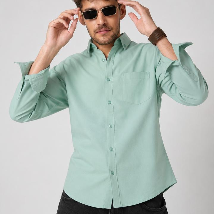 Mint Sage Poly Oxford Shirt Button-Down - Chest Pocket