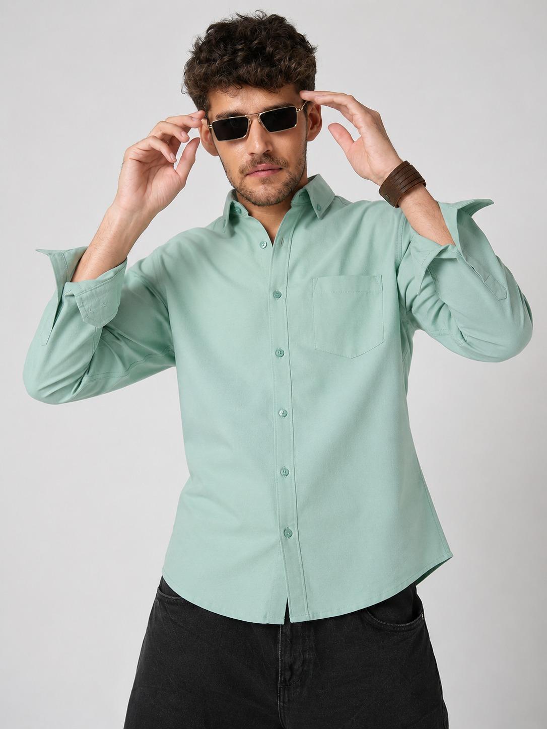 Mint Sage Poly Oxford Shirt Button-Down - Chest Pocket