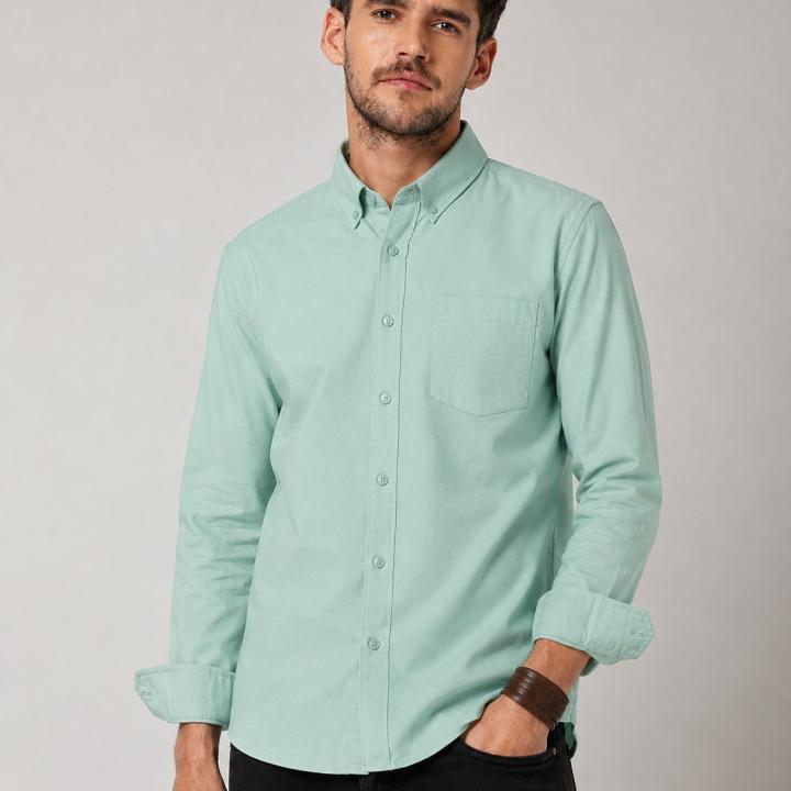 Mint Sage Poly Oxford Shirt Button-Down - Chest Pocket