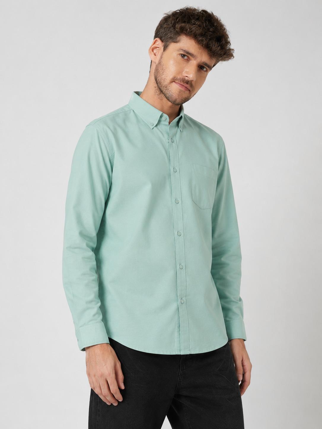 Mint Sage Poly Oxford Shirt Button-Down - Chest Pocket